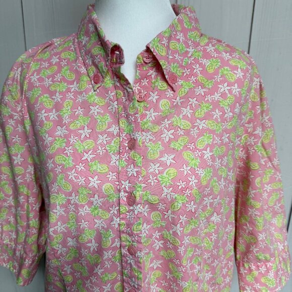 Vintage Lilly Pulitzer Pink Pineapple Floral Button Down Shirt Size 12 EUC - Picture 5 of 11